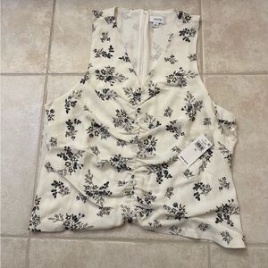 CeCe Ivory Floral Blouse with Black Accents